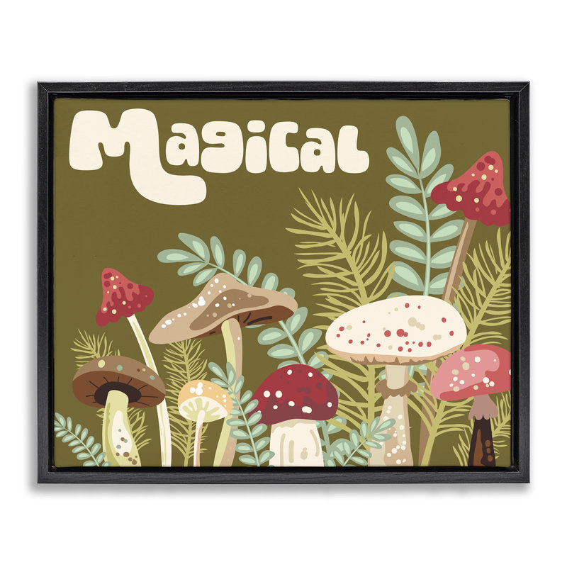 "Magical Botanical Mushroom", art mural encadré par Diane Labombarbe, Cadre flottant noir de jais, H 25 po x l 31 po