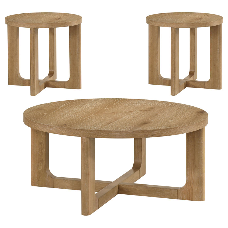 Ensemble de tables basses 3 pièces Wai, Chêne clair, 3 pièces: table basse, 2 tables de bout