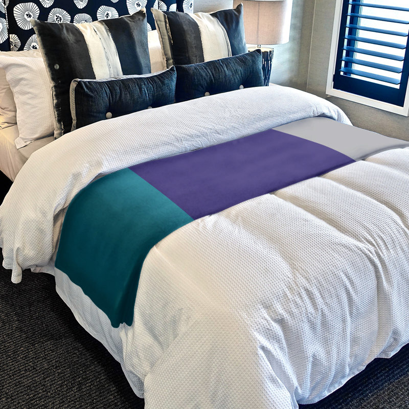 Couverture polaire basket Charlotte, Bleu sarcelle / mauve foncé / gris, l 50 po x L 60 po