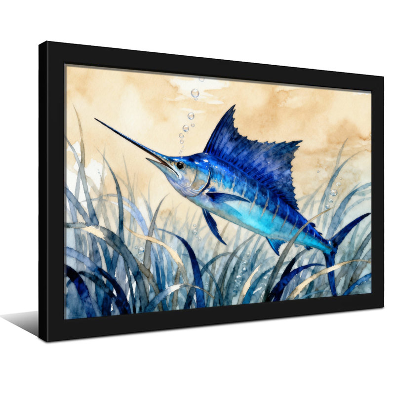 Animal Sailfish Swimming Through Seagrass Underwater Scene, Wrapped Canvas, Does Not Apply, 24" H x 36" W