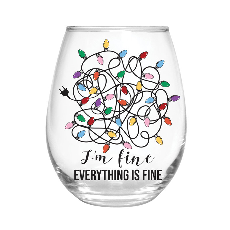 17oz Stemless Glass w/ Gift Box, Everything Is Fine String Lights