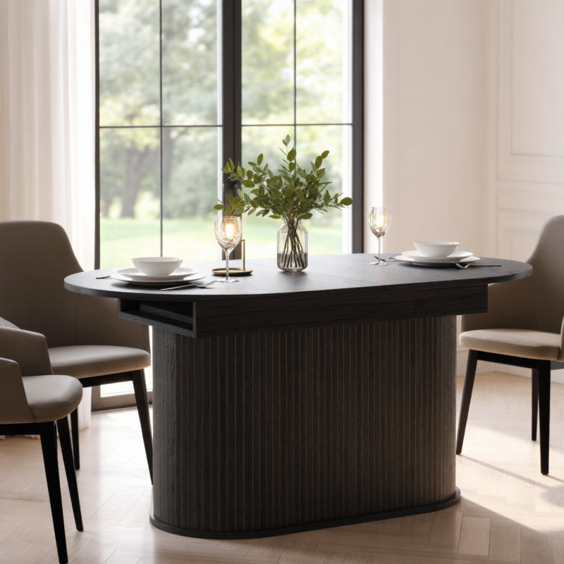 Table de salle à manger rétractable noire, 29.81"H x 55.39"L x 35.65"W, Black