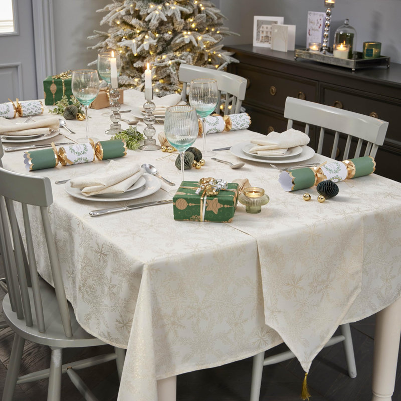 Christmas Metallic Blizzard Snowflake Rectangular Tablecloth, 52cm W x 178cm L, Cream