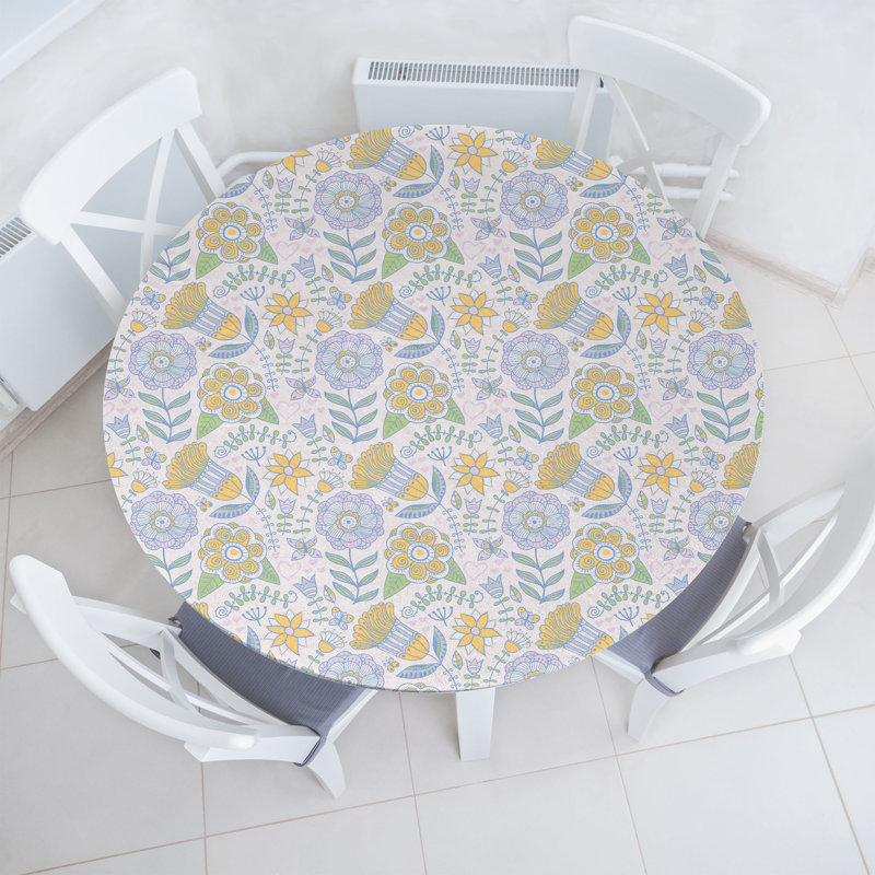 Winston Porter Garden Art Fitted Round Tablecloth Diameter Multicolor, 47.24" Round