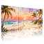 Palmiers, coucher de soleil tropical, plage, palmiers, ensemble de 3 impressions sur toile-510682025