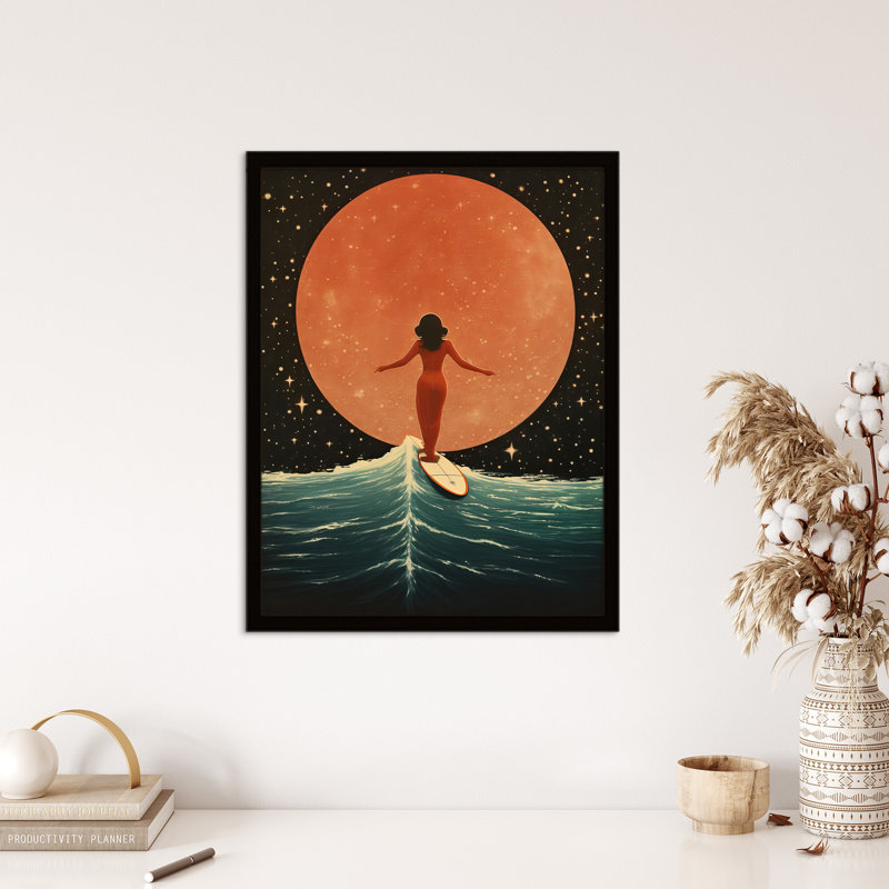 Surfing Through Time And Space Autumn Moonrise Wave Riding - Single Picture Frame Print