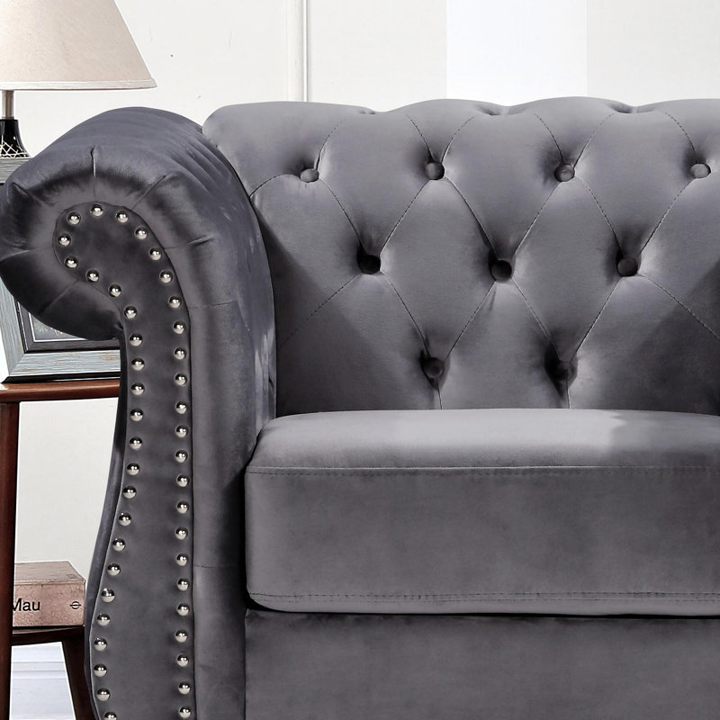 Fauteuil d'appoint Chesterfield, Velours gris velours, L 40,63 po
