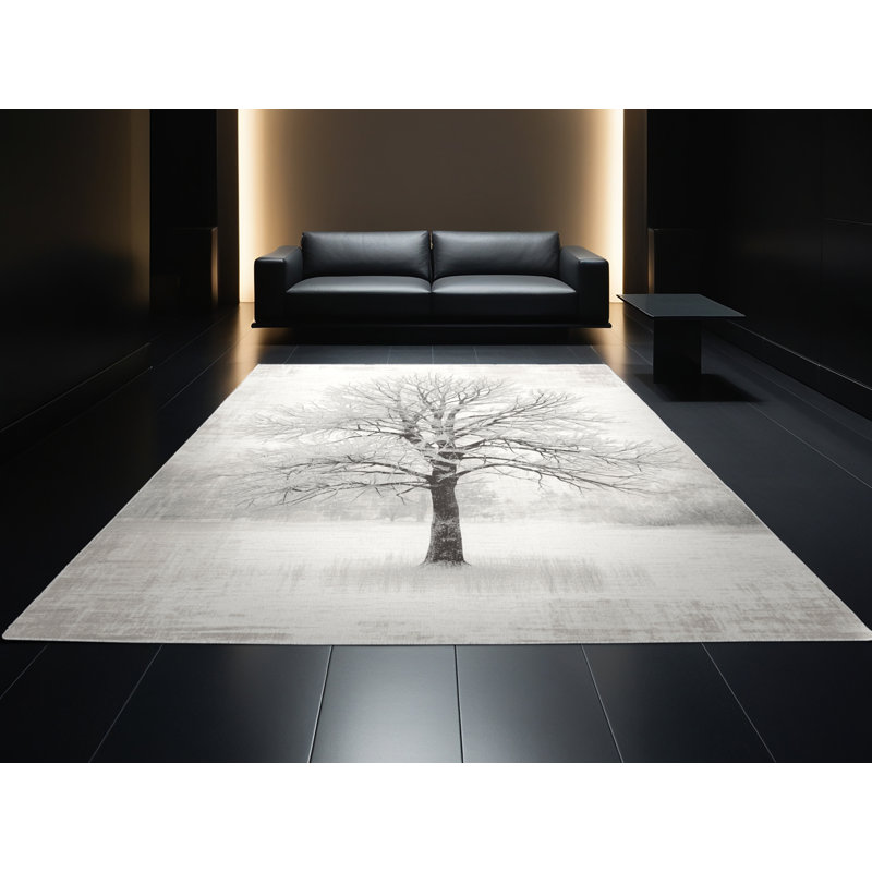 Tapis abstrait moderne et contemporain lavable à la machine Bleigh Christmas - gris - reliure blanche, 7 x 10
