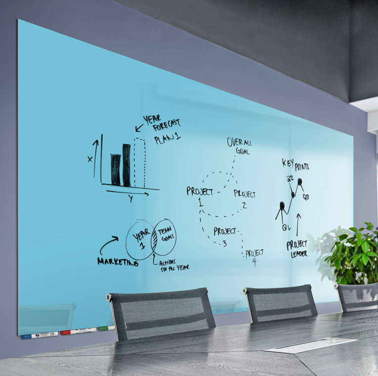 Tableau magnétique horizontal en verre Aria, H 48 po x l 96 po, Bleu