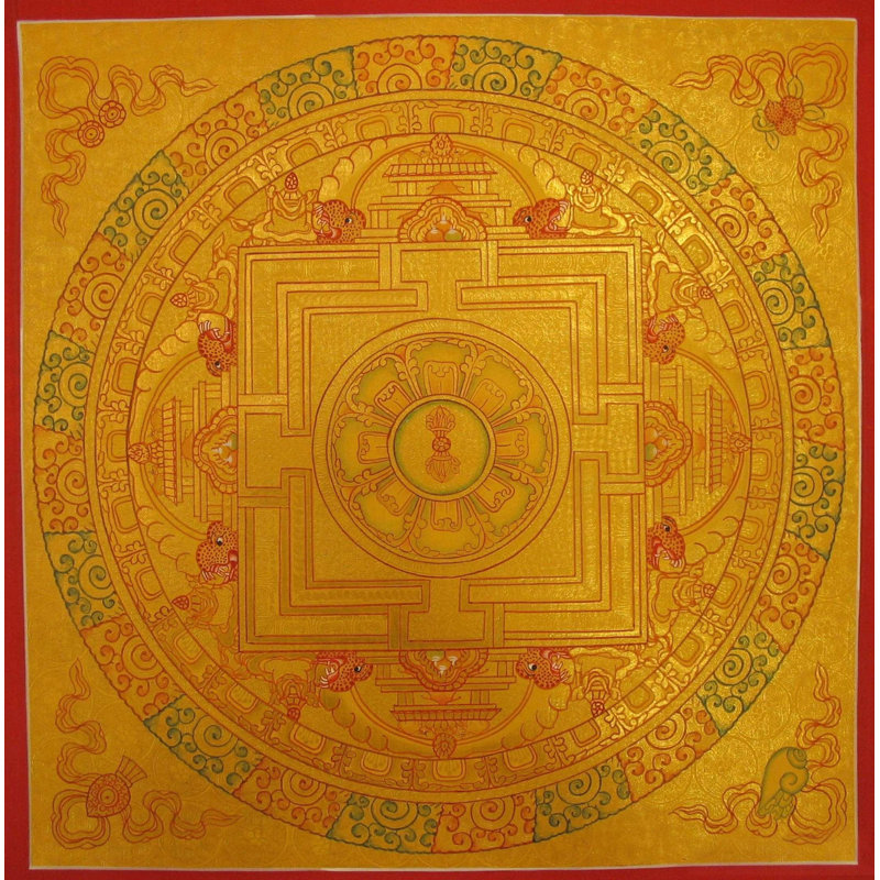 Mandala rond doré (Thangka sans brocart)