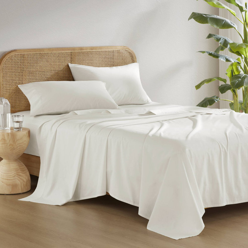 Cotton 144TC Ivory Breathable 100% Cotton 4-Piece Queen Sheet Set, Ivory, Queen Sheet Set with 2 Pillowcases