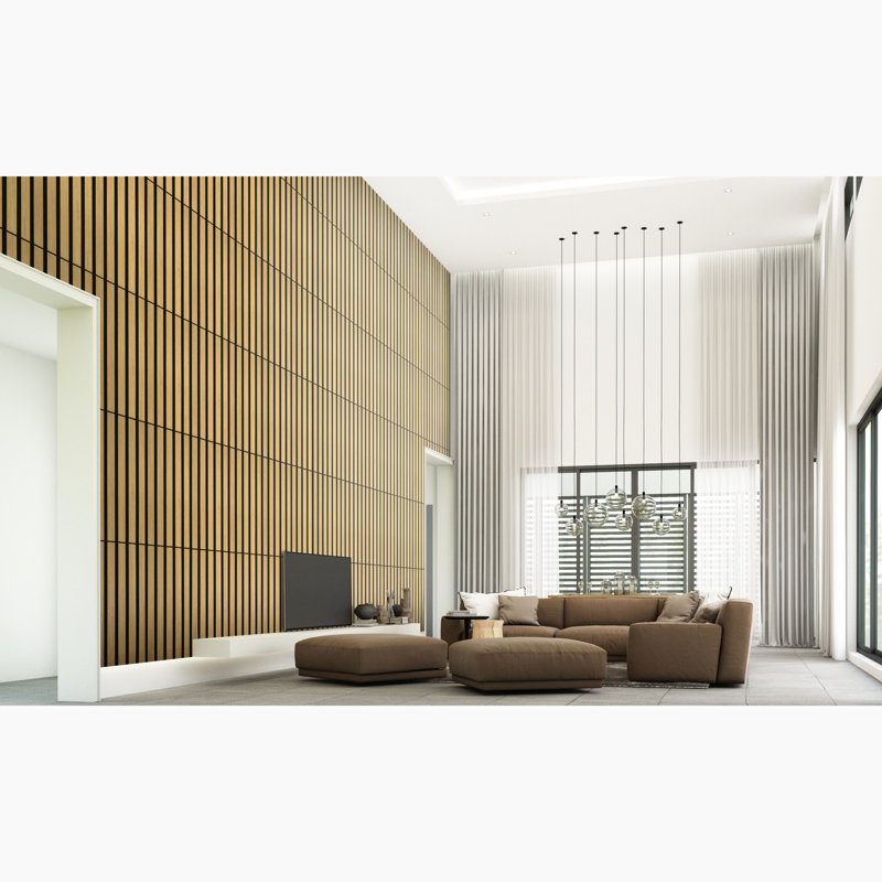 Foldable Light Oak 12'' x 96'' Wall Panels with Horizontal Slats