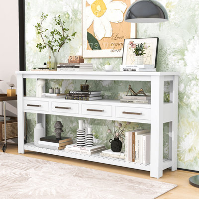 Modern Entryway Console Table with Open Shelf, 4 Drawers and Adjustable Feet for Living Room