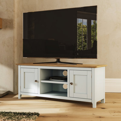 Daris 2 Door TV Cabinet Unit. 110cm Wide. For Screens Up To 50". Solid Oak Top. Fully Assembled.