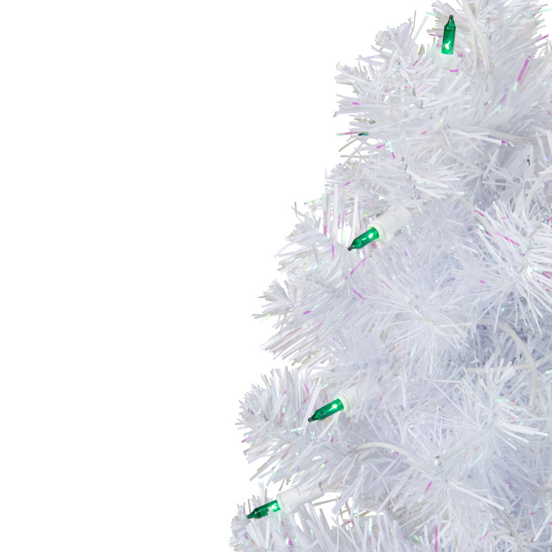 Arbre de Noël artificiel mince blanc 2 pi pré-éclairé - lumières vertes