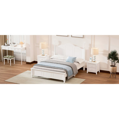 Full Size Wood Platform Bed Frame In Retro Style, White, Solid & Steady, Slat Supported, No Box Spring, Uncomplicated Assembly Cognition Style Bed, Tenacious, Effortless Completion