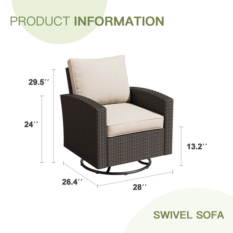 Outdoor Rattan Swivel Chair, Beige