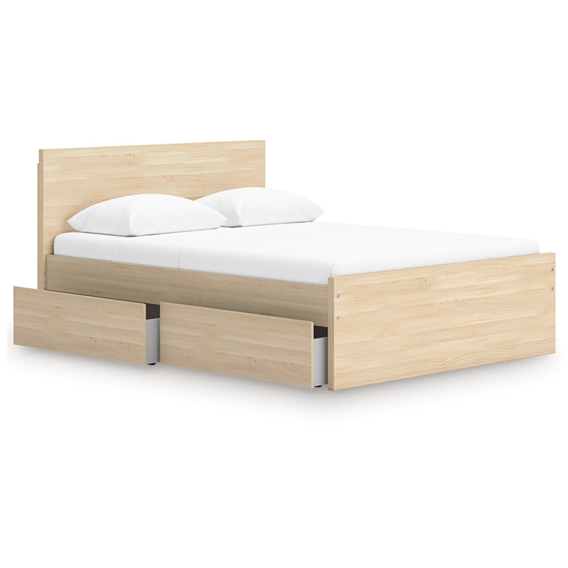 Lit plateforme à panneau double avec rangement latéral Onita, Beige
