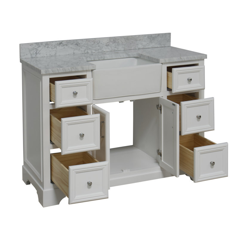Emiliano 48'' Single Bathroom Vanity with Top, Carrara Marble, White