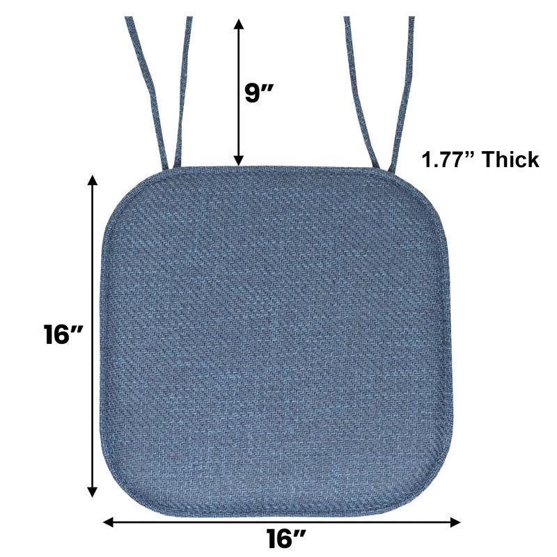 Coussin de chaise antidérapant en mousse à mémoire de forme à chevrons 16 po x 16 po avec attaches, 4, Bleu