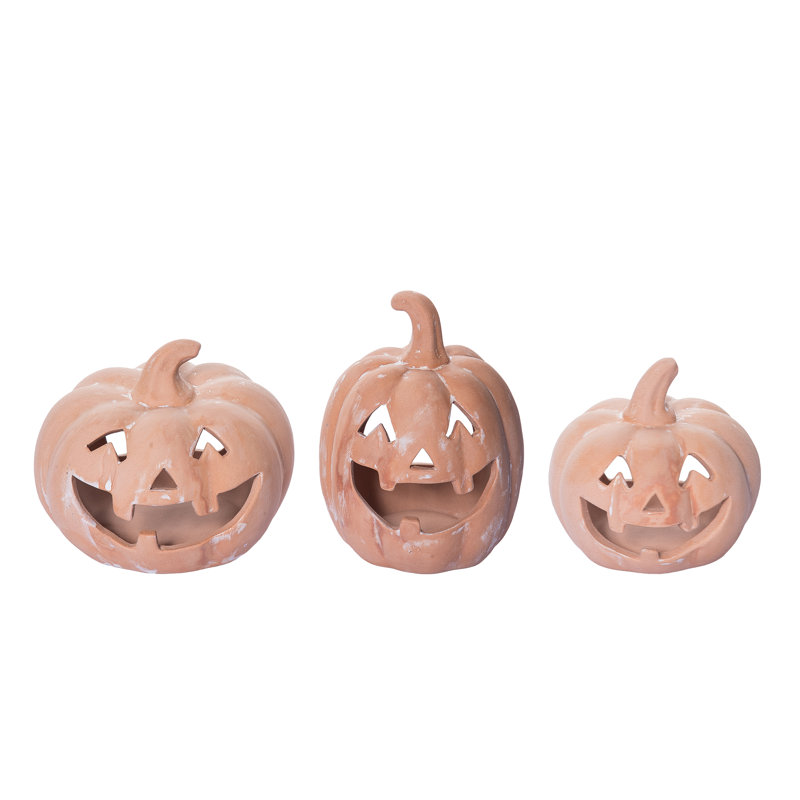 Ophelia & Co. Ceramic 6.5 in. Orange Halloween Pumpkin Candle Holder Set of 3