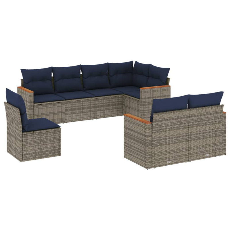 Ensemble de canapé de patio avec coussins 8 pièces Latitude Run®, Gris, Marine