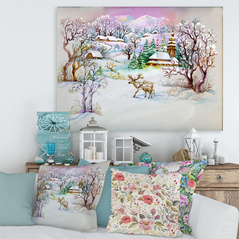 Winter Village Life - peinture sur toile, Toile tendue, H 12 po x l 20 po x p 1 po