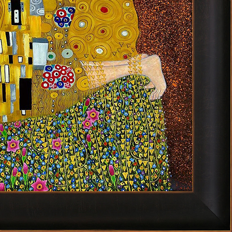 «The Kiss» par Gustav Klimt, peinture encadrée, H 46,5 po x l 36,5 po x P 2 po, Cadre cuillère bronze Veine D'Or