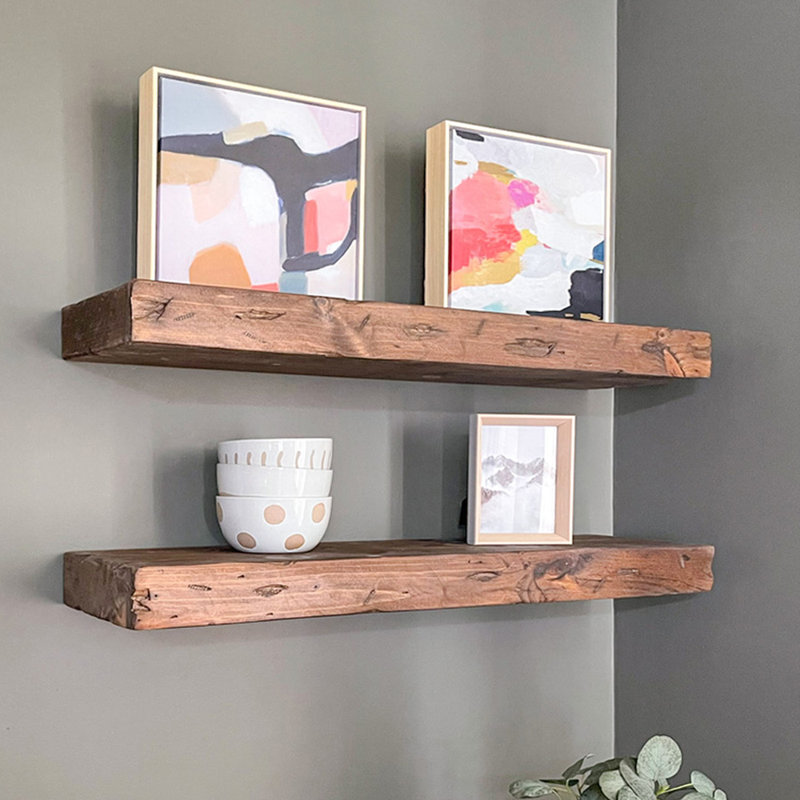 Jesher Solid Pine Wood Floating Shelves, Walnut, 3" H X 24" W X 8" D