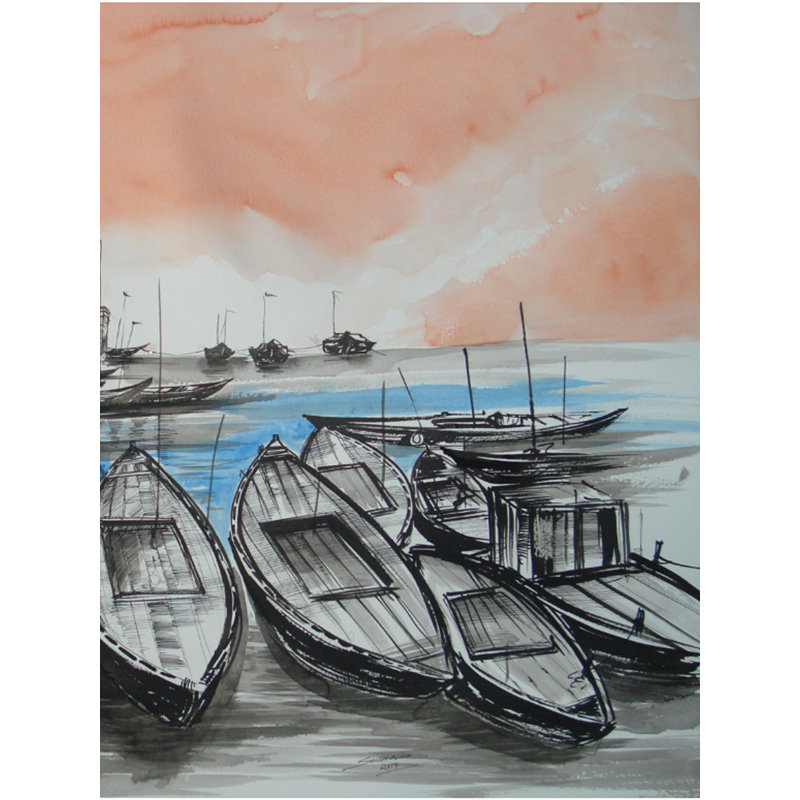 Varanasi Ghat | Stylo et aquarelle sur papier | Par Soumen Dutta