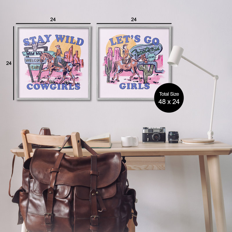  "Pink Cowgirl", ensemble de 2 estampes numériques par Melissa Wang, H 24 po x l 24 po, Estampe numérique Farmhouse
