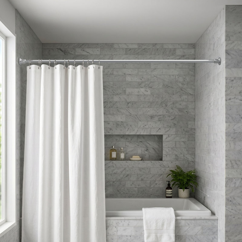 Marina 73.25" Wall Mount Shower Curtain Rod With Shower Ends, Chrome