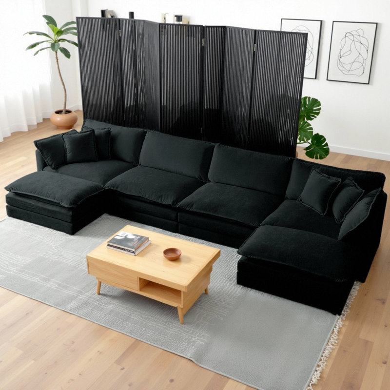 U-Shaped Chenille Sectional Sofa with Double Ottomans - Modular 4-Seater Comfort Couch, Reversible Deep Seat Design with Premium Fabric & Flexible Living Room Configuration