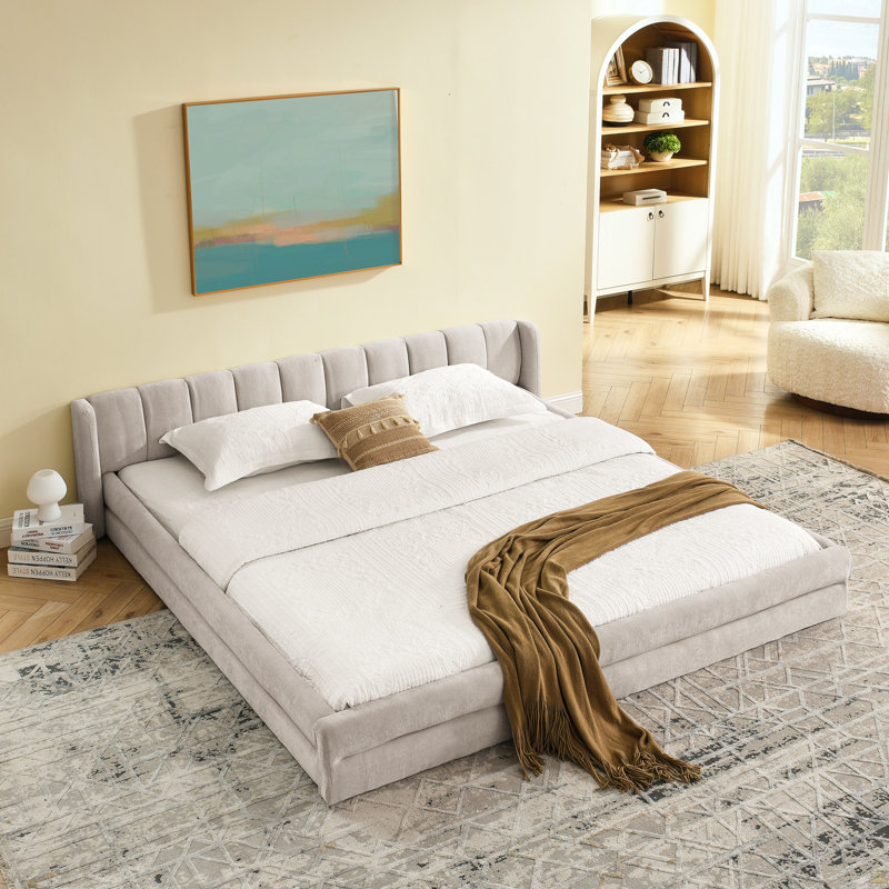 Très grande base de lit tapissier avec tissu épais, Beige