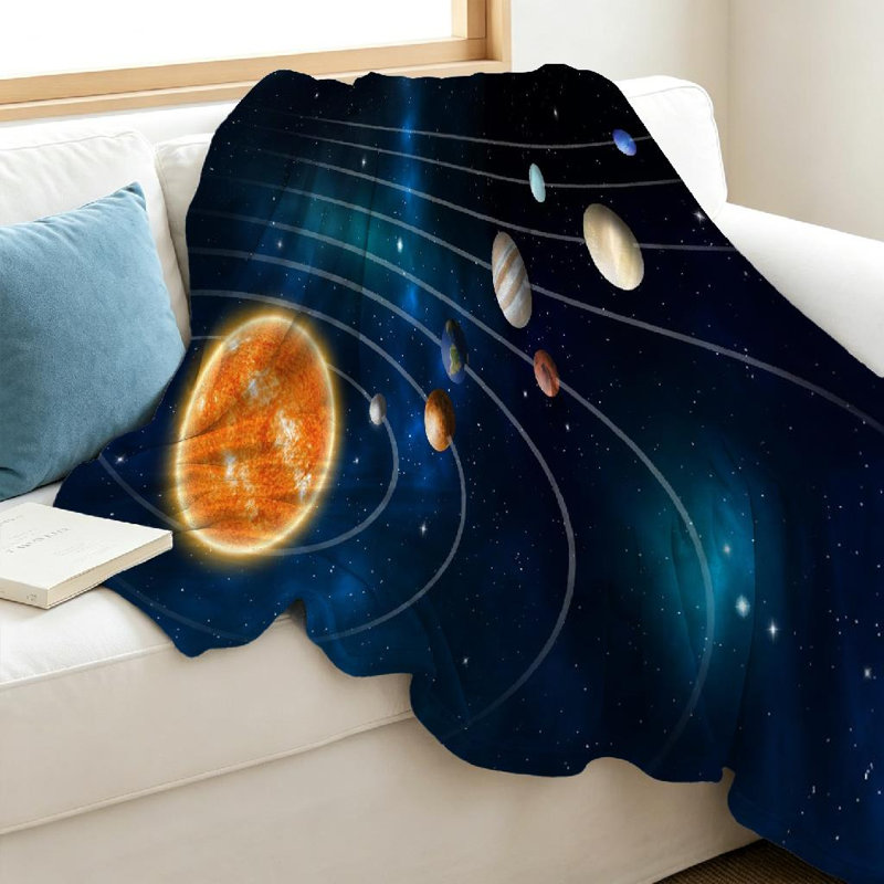 Jeté en flanelle transparente ultra douce, modèle à imprimé recto du système solaire, Throw 40" x 50"