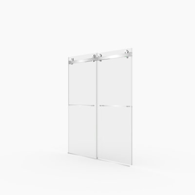 5660"W X 70"H Frameless Double Sliding Shower Door,5/16" (8Mm) Thick SGCC Tempered Clear Glass,Double Side Easy Clean Coat,Brushed Nickel Finished With Buffer