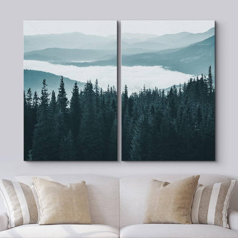 «Pine Tree Forest Mountain Range Valley Nature Landscape», impression sur toile, 2 pièces, H 36 po x l 48 po x P 1,5 po