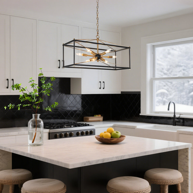 8-Light Modern Lantern Square Sputnik Metal Chandelier