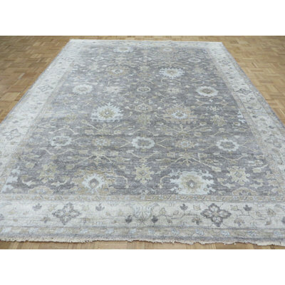 Tapis oriental gris Oushak en soie nouée à la main 8 pi 2 po x 9 pi 10 pi FE7441D1A5CA40EEBF9011DC3B575982