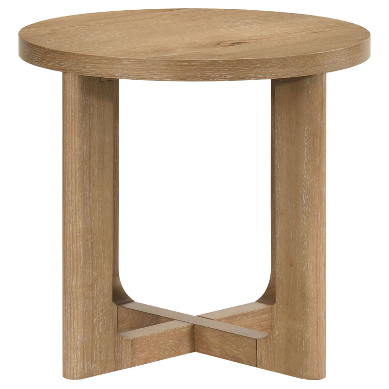 Wai Round Sculptural Wood End Table Light Oak, Light Brown