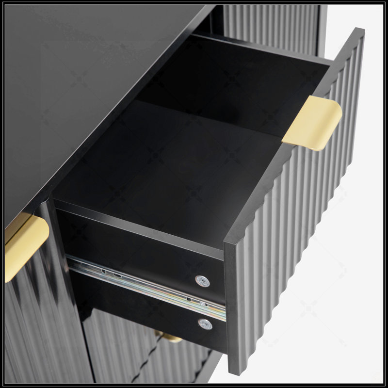 Wave-Designed Sideboard With 3 Adjustable Shelves, 3 Drawers, And Soft-Close Doors For Modern Storage Solutions, Black