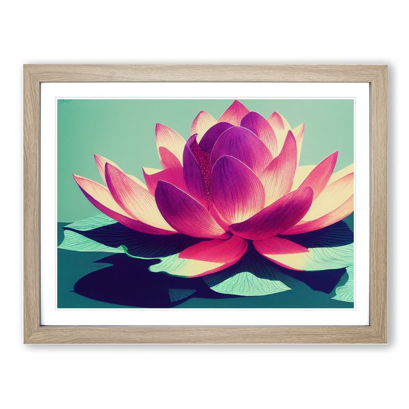 Flowing Lotus Flower - Framed Print, 46cm H x 64cm W x 2cm D, Oak