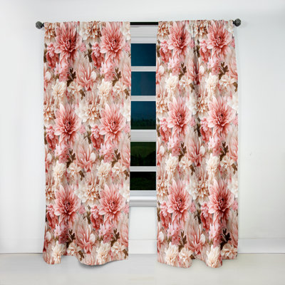 Pink And White Carnation Blossoming Grace - Floral Curtain - Velvet Room darkening - 1 panel