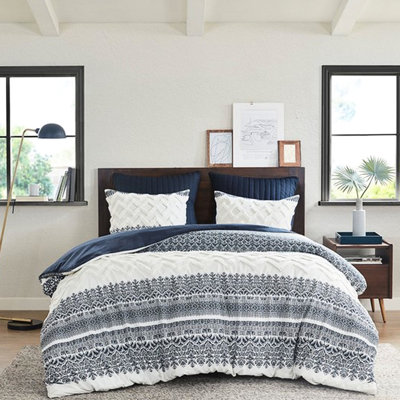 Housse de couette pour grand lit en coton, chenille, motif, chic, 2 taies décoratives double / grand chenille, blanc, literie, revers uni