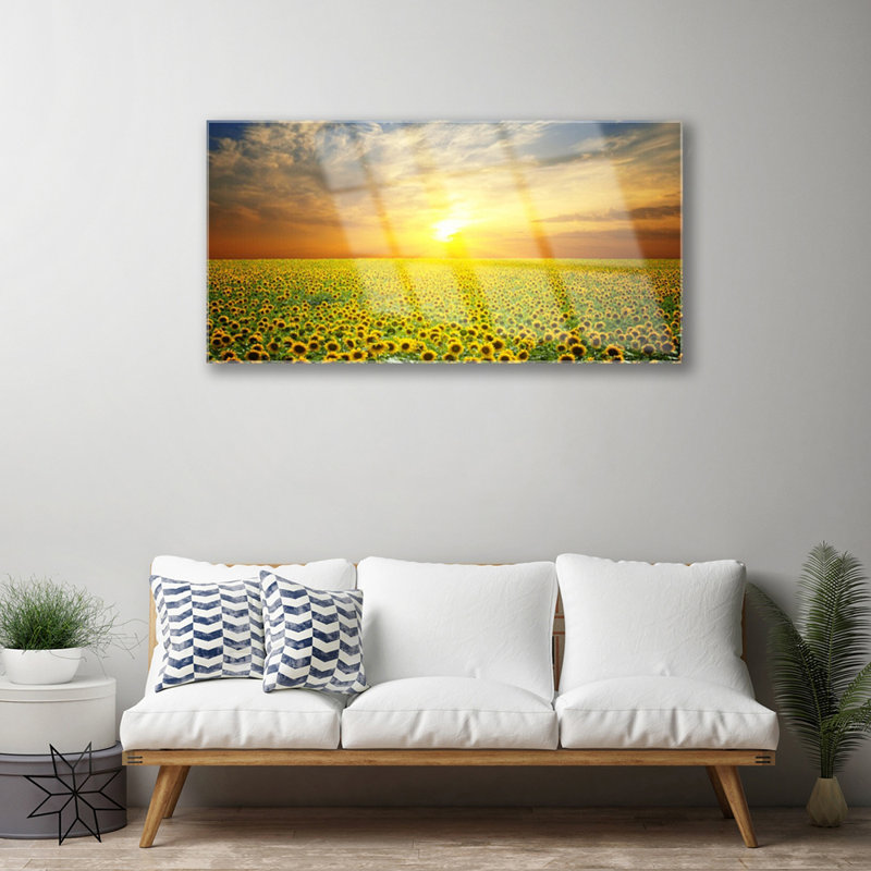 Nature Sun Meadow Sunflowers - No Frame Print on Glass
