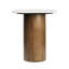 Table de bout Milos moderne carrée en marbre blanc naturel Milos, table d'appoint à base de piédestal cylindrique en bois miel-1970276916