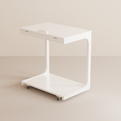 Agripina Solid Wood C-Table End Table, Flip Top Hidden Storage Rolling Side Table with Wheels for Living Room Bedroom