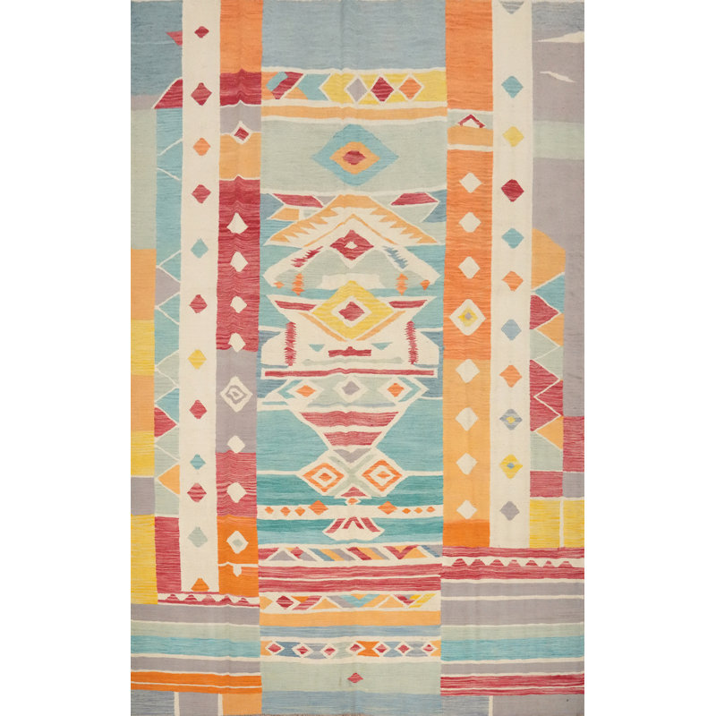 Tapis kilim à motif géométrique coloré 8 x 10