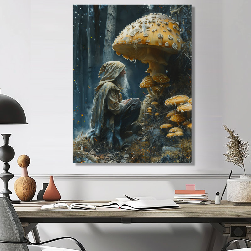Fellowship gnome jaune gris - salon d'art mural gnome, Sans cadre, métal, H 34 po x l 44 po