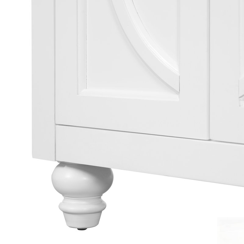 Modern Bathroom Vanity With Ornate Elliptical Motif, Soft-Close Hinges, And Open Back Structure For Easy Plumbing Access